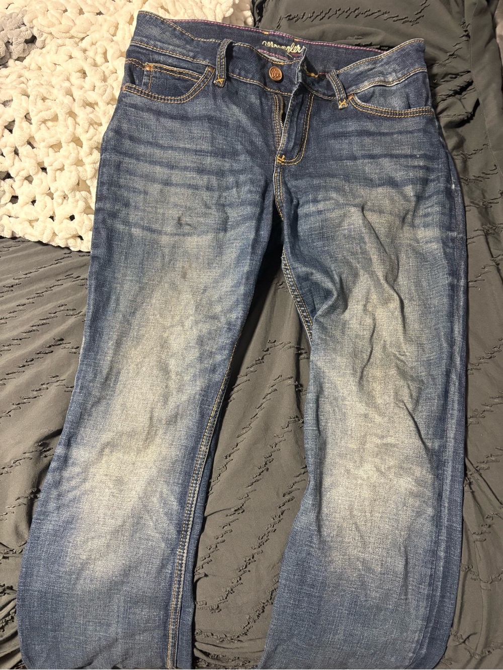 Wrangler blue distressed straight-leg jeans